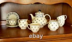 Johnson Brothers Petite Fleur Blue Tea Setteapot, Sugar, Creamer, Cups, Saucers