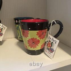 Joyce Shelton Tea Party By Giftcraft Multi Color Tea Pot With 4 Mugs- NWT