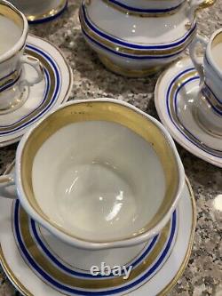 KPM tea/coffee pot, sugar, creamer, cups/saucers Gold Blue Accents Large pieces