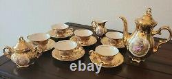 KW Karlsbad Germany Porcelain Coffee/Tea Set Gilt Gold, Vintage China 17 piece