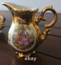 KW Karlsbad Germany Porcelain Coffee/Tea Set Gilt Gold, Vintage China 17 piece