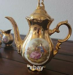 KW Karlsbad Germany Porcelain Coffee/Tea Set Gilt Gold, Vintage China 17 piece