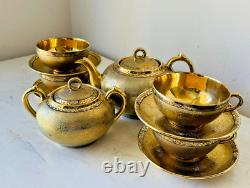 Kiri Mon Paulownia Flower Triple 1921 Gold Porcelain Tea Set Teapot Sugar cup