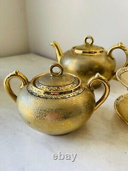 Kiri Mon Paulownia Flower Triple 1921 Gold Porcelain Tea Set Teapot Sugar cup