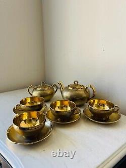 Kiri Mon Paulownia Flower Triple 1921 Gold Porcelain Tea Set Teapot Sugar cup
