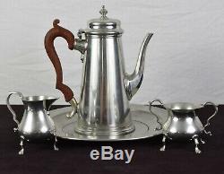 Kirk Stieff Pewter Williamsburg 4pc Coffee Tea Pot Creamer Sugar Set and Tray