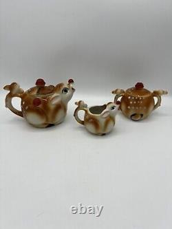 Kitschy Japan Rudolph Reindeer Deer Teapot Sugar Creamer Set VTG Christmas