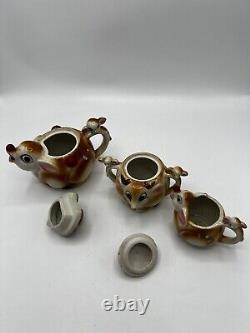 Kitschy Japan Rudolph Reindeer Deer Teapot Sugar Creamer Set VTG Christmas