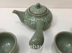 Korean Celadon Teapot, Bowl & 5 Cups Set