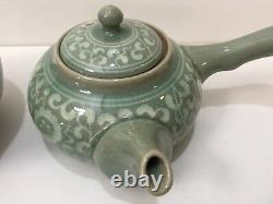 Korean Celadon Teapot, Bowl & 5 Cups Set