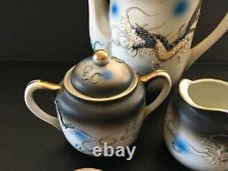 Kutani Moriage Dragon tea set for two Lithophane Geisha cups teapot cream sugar