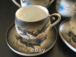 Kutani Moriage Dragon tea set for two Lithophane Geisha cups teapot cream sugar