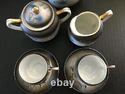 Kutani Moriage Dragon tea set for two Lithophane Geisha cups teapot cream sugar