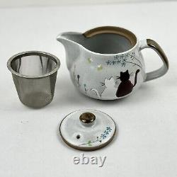 Kutani Yaki Ware Japanese Teapot, Teacup, Mug Cats 3pc. Japanese Tea Set