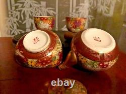 Kutani Yaki thousand flowers Teapot With 2 Cups Tea Set Japan Vintage incense