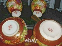 Kutani Yaki thousand flowers Teapot With 2 Cups Tea Set Japan Vintage incense