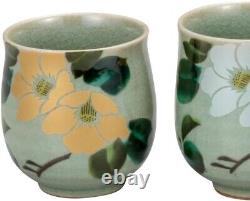 Kutani yaki Yunomi Kyusu set Japanese Tea Pot Cup set of 3 Gold Silver Camellia