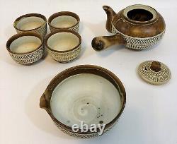 Kyusu Japanese Tea Pot Set with Bowl 4 Cups All Marked Handcrafted In Japan
