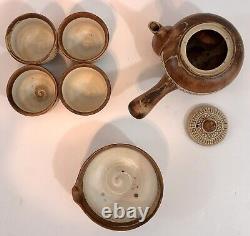 Kyusu Japanese Tea Pot Set with Bowl 4 Cups All Marked Handcrafted In Japan