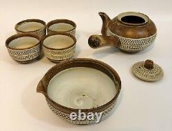 Kyusu Japanese Tea Pot Set with Bowl 4 Cups All Marked Handcrafted In Japan