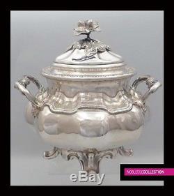 LARGE ANTIQUE FRENCH STERLING SILVER TEA POT SET 3 pc Rococo style Circa 1890s