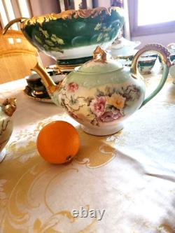 LARGE Limoges Hand Painted Rose Tea Pot Set, Artist Signed