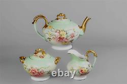 LARGE Limoges Hand Painted Rose Tea Pot Set, Artist Signed