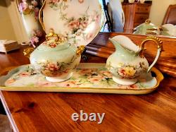 LARGE Limoges Hand Painted Rose Tea Pot Set, Artist Signed