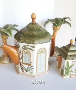 LENOX BRITISH COLONIAL Teapot Hut Palm Tree & Creamer Set CHUCK FISCHER