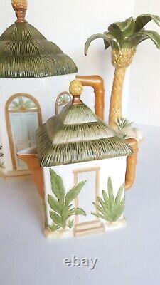 LENOX BRITISH COLONIAL Teapot Hut Palm Tree & Creamer Set CHUCK FISCHER