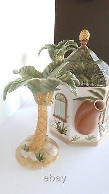 LENOX BRITISH COLONIAL Teapot Hut Palm Tree & Creamer Set CHUCK FISCHER