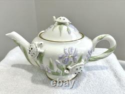 LENOX CHINA THE GARDEN TURTLES TEAPOT HAND PAINTED WithGOLD TRIM & CRYSTALS