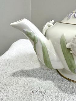 LENOX CHINA THE GARDEN TURTLES TEAPOT HAND PAINTED WithGOLD TRIM & CRYSTALS
