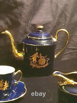 LIMOGES France Cobalt Blue Gold Veritable Porcelaine D'Art TeaPot Cup Tea Set