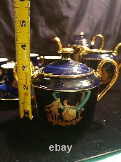 LIMOGES France Cobalt Blue Gold Veritable Porcelaine D'Art TeaPot Cup Tea Set