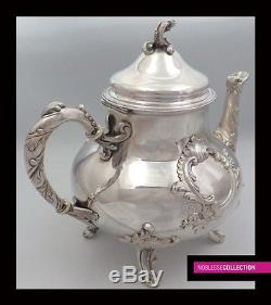 LOVELY ANTIQUE 1880s FRENCH STERLING SILVER TEA POT SET 3 pc Rococo style