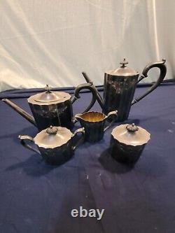 LUNT Silver Plate 5 Piece Set Coffee Pot, Tea Pot, Creamer, Sugar & Tea Caddy