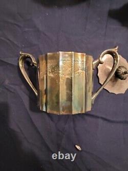 LUNT Silver Plate 5 Piece Set Coffee Pot, Tea Pot, Creamer, Sugar & Tea Caddy