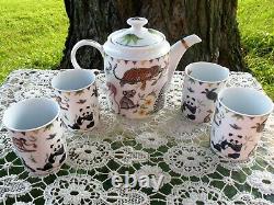 LYNN CHASE Designs, Inc. HARMONY 5pc 6 cups TEAPOT with Four MUGS SET