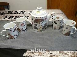 LYNN CHASE Designs, Inc. HARMONY 5pc 6 cups TEAPOT with Four MUGS SET