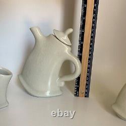 Lambert Tea Set Modernist Dancing & Strutting Signed Collectible Teapot + 2 Cups