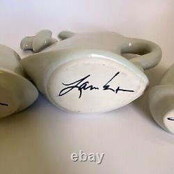 Lambert Tea Set Modernist Dancing & Strutting Signed Collectible Teapot + 2 Cups