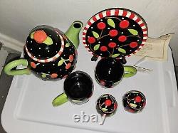 Large Mary Engelbreit Ceramic Cherry Teapot, Cups, Etc. Friendship Garden Sakura