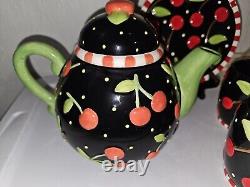 Large Mary Engelbreit Ceramic Cherry Teapot, Cups, Etc. Friendship Garden Sakura