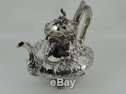 Large Victorian Solid Sterling Silver Rococo Teapot Set London 1842 1612g