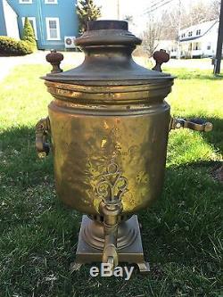 Late 1800's Imperial Russian Copper/Brass Samovar Tea Pot P. D Abramova Moscow