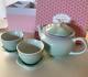 Le Creuset Flower Tea Pot & Cups Set With Box Stoneware Ice Green Mint