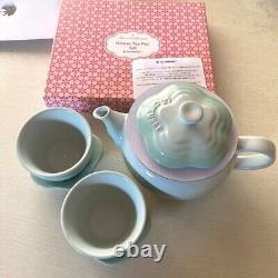 Le Creuset Flower Tea Pot & Cups Set with Box Stoneware ice green MINT