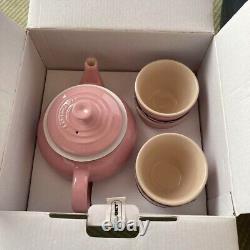 Le Creuset Tea Pot Set Teapot & 4 cup & 4 sorcer Set Pink Stoneware With Box