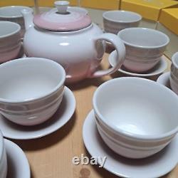 Le Creuset Teapot Set Powder Pink Teapot Cups and Saucers Set of 11 Stoneware